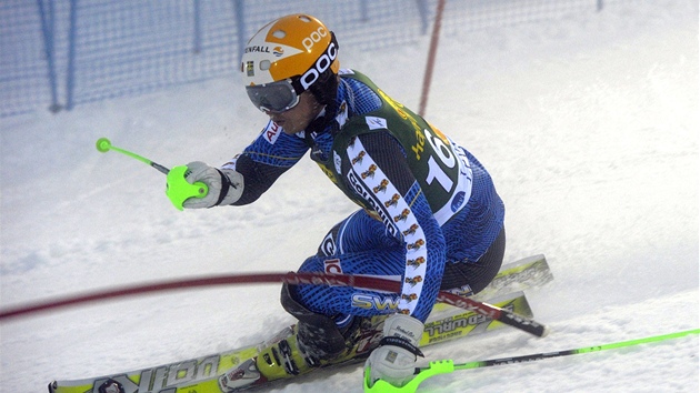 Jens Byggmark na trati slalomu Svtovho pohru ve finskm Levi. 
