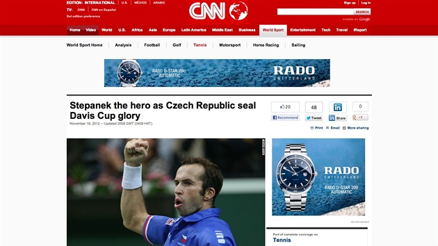 HRDINA TPNEK. Vkon tiaticetiletho tenisty vyzdvihl i zpravodajsk server televize CNN.