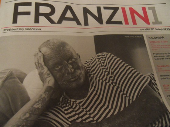 Titulní strana prvního vydání týdeníku FRANZIN prezidentského kandidáta