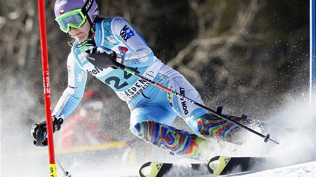 árka Záhrobska na trati slalomu Svtového poháru v Aspenu. 