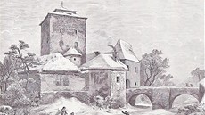 Tvrz Hradenín na kresbě Bedřicha Wachsmanna z roku 1869. Tvrz Hradenín na kresbě Bedřicha Wachsmanna z roku 1869.