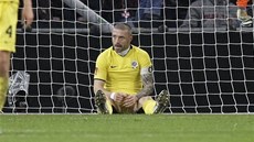 Nešťastná chvíle: zdrcený Tomáš Řepka poté, co tečoval hlavičku Engelaara z... Nešťastná chvíle: zdrcený Tomáš Řepka poté, co tečoval hlavičku Engelaara z...