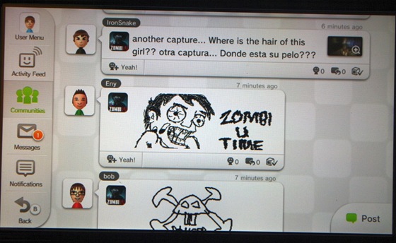 Sociální sí Nintenda, nazvaná Miiverse. Zveejovat lze nejen texty, ale i...