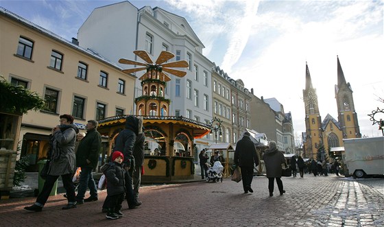 Weihnachtsmarkt - vánoní trhy v Bavorském Hofu. Jednou z atrakcí je i velký