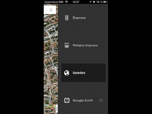 Google Maps pro iOS 5.1 a vyí - nabídka zobrazení map