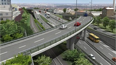 Pohled na most rampy I v mimoúrovňovém křížení Zlíchov od ulice Křížová Pohled na most rampy I v mimoúrovňovém křížení Zlíchov od ulice Křížová