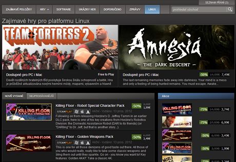 Digitální distribuce Steam ji nabízí i hry pro Linux