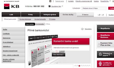 Klienti Komerní banky mají od rána potíe s internetovým bankovnictvím.