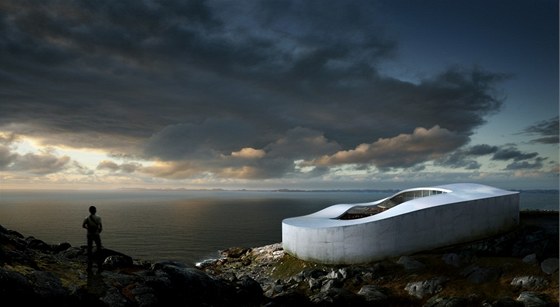 Dynamická galerie v mst Nuuk (grónsky Mys) má kruhový tvar a je snhov bílá....