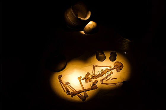 Ukázka pravkého pohbívání v muzeu ve Vestarech (15. ledna 2013)