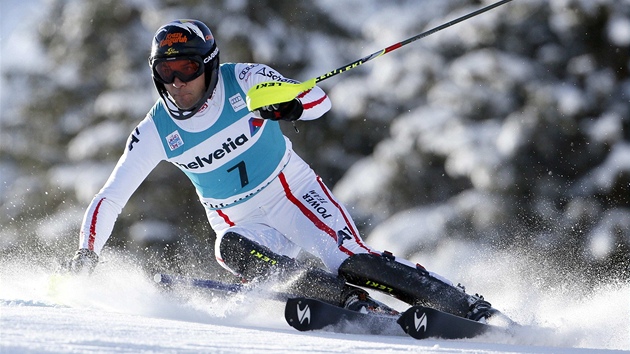 Rakousk lya Mario Matt pi slalomu Svtovho pohru v Adelbodenu. 