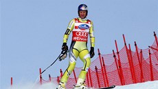 NEDOJEL. Norský lya Aksel Lund Svindal upadl a výcarský sjezd nedokonil.