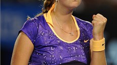 VÍTZNÉ GESTO. Petra Kvitová v utkání druhého kola Australian Open s Laurou