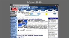 Domovská stránka iDNES.cz v beznu 1999. Web se lení na takzvané ostrovy podle...