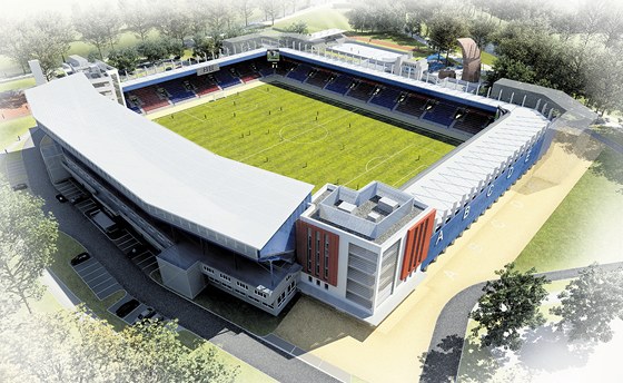 Vizualizace stadionu podle architekt Pavla a Daniela Nmekových, na ní u jsou vidt plánované ve.
