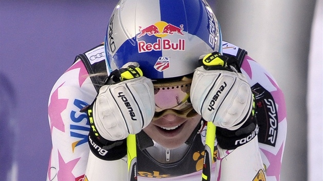 VTZKA. Amerianka Lindsey Vonnov v cli obho slalomu v Mariboru.