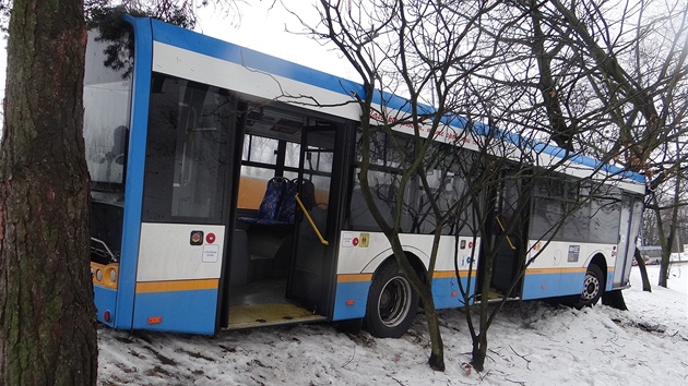 Nehoda autobusu v Ostrav-Martinov. Po kolapsu idie narazil do stromu. (30. ledna 2013)