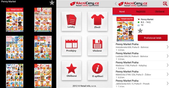 Ukázka aplikace AkníCeny.cz na operaním systému Android