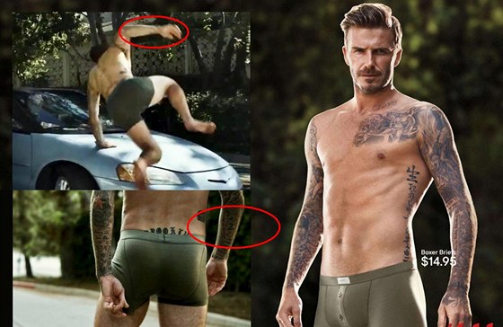 David Beckham v reklam pro H&M prý pouil dvojníka, kterému chyblo tetování