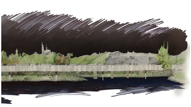 Vtzn projekt ze soute v roce 2013 propojil dva vltavsk behy a ostrov tvanice. Tma bylo Centrum architektury a designu v Praze. Autoi:Tom Kuera, Pavel Fajfr, Ale Kouim a Tom Krouil 