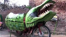 Motorka oblečená do krokodýla Motorka oblečená do krokodýla