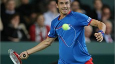 ZARPUTILÝ VÝRAZ. eský tenista Luká Rosol v daviscupovém duelu proti