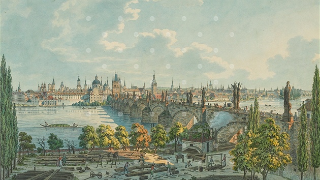 V. Morstadt: Karlv most z Kampy, kolorovaný lept, 1825.