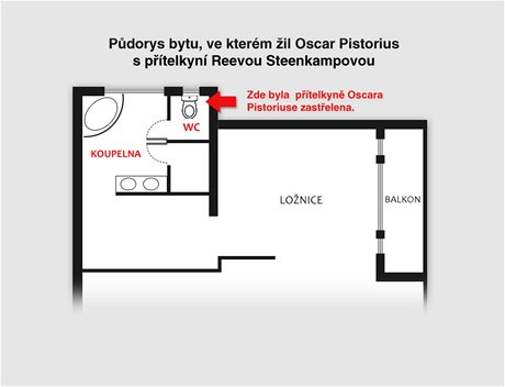 Pdorys bytu, ve kterm il Oscar Pistorius s ptelkyn Reevou Steenkampovou