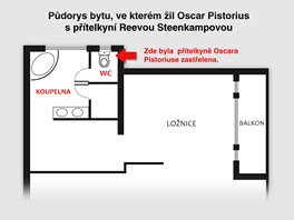 Pdorys bytu, ve kterm il Oscar Pistorius s ptelkyn Reevou Steenkampovou