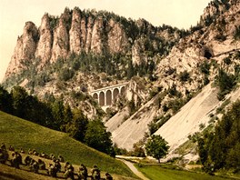 Historický pohled na viadukt Krausel-Klause eleznice pes Semmering z let...