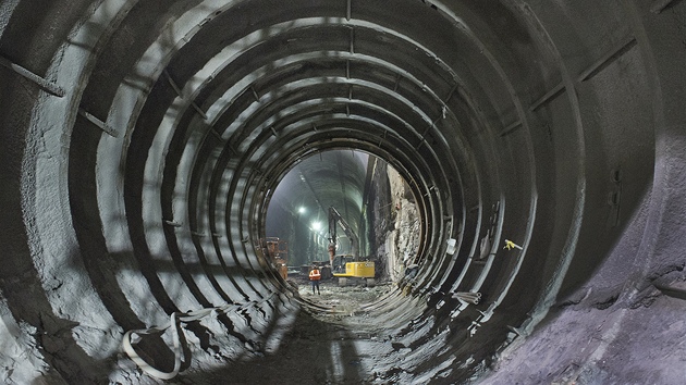 Pohled do tunel projektu East Access pod stanic Grand Central. 