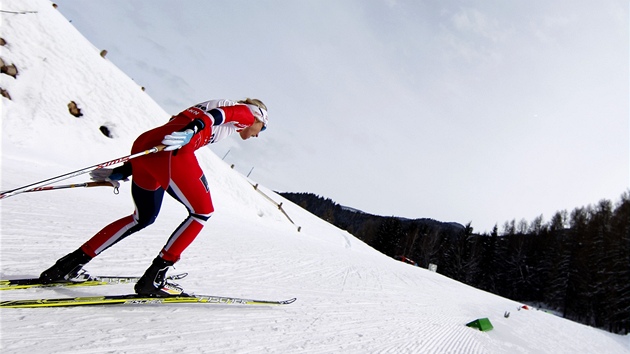 Therese Johaugov na voln destce na mistrovstv svta v klasickm lyovn ve Val di Fiemme. 