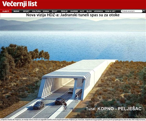 Krom vozovek pro automobily by v chorvatských podmoských tunelech mly být i