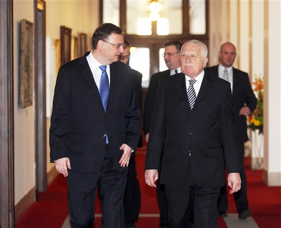 Konící prezident Václav Klaus navtívil naposledy ve své funkci jednání vlády.