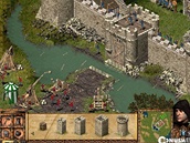 Obrázek ze strategie Stronghold, v níž hráč chránil a dobýval hrady, Obrázek ze strategie Stronghold, v níž hráč chránil a dobýval hrady,