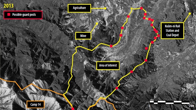 Satelitn fotografie severokorejskho koncentrku v dol choma-Pong