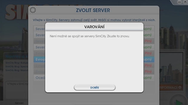 Zahjen provozu hry SimCity provzej problmy.