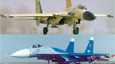 ínský letoun J-11 a ruský stroj Su-27