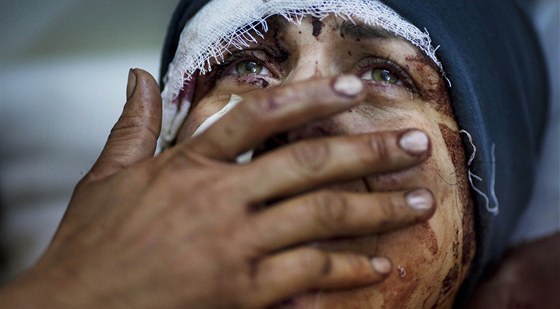 Syrská ena z provincie Idlíb poté, co se dozvdla, e její manel a dti