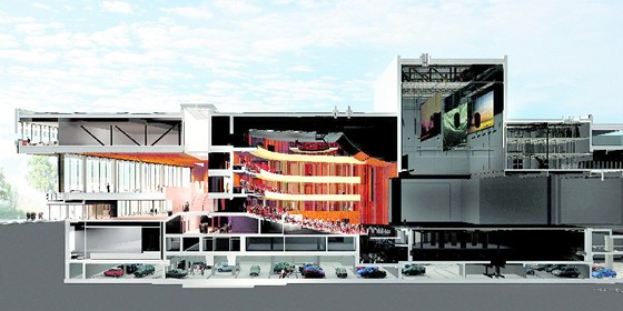 Hudební divadlo v Linci navrhl londýnský architekt Terry Pawson z rakouského