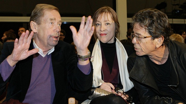 Vclav Havel, Suzanne Vega a Lou Reed na Cench Jindicha Chalupeckho v Praze (12. listopadu 2009)