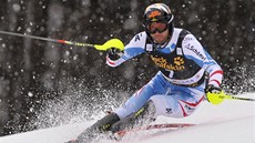 Mario Matt pi slalomu, který hostila Kranjska Gora. 