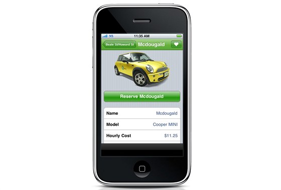 V autopjovn Zipcar si lze vz rezervovat pes mobilní aplikaci