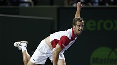 Richard Gasquet pedvádí holubiku v utkání s Tomáem Berdychem.