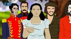 Jihoameričtí revolucionáři lákají Cháveze do nebe. Jihoameričtí revolucionáři lákají Cháveze do nebe.