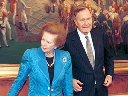 Margaret Thatcherová, George Bush a Michail Gorbaov pi oslav 10. výroí...