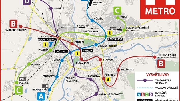 Plánek metra v Hradci Králové, jak si jej vymyslel Martin Ddek.