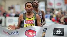 VÍTĚZÍ. Zersenay Tadese protíná jako první cílovou pásku Pražského půlmaratonu. VÍTĚZÍ. Zersenay Tadese protíná jako první cílovou pásku Pražského půlmaratonu.