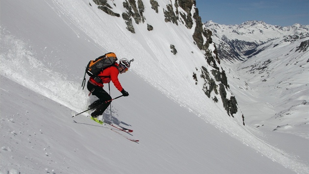 Ondej Moravec sjd z Hintere Jamspitze (3 133 m) v poho Silvretta na hranicch Rakouska a vcarska.