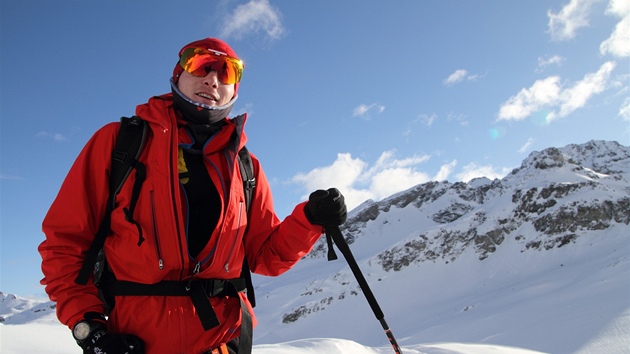 Ondej Moravec pi skialpinismu v poho Silvretta na hranicch Rakouska a vcarska.